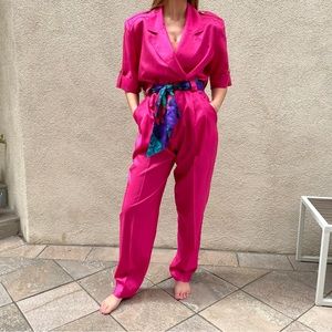 Vintage 80’s Joan Walters Short Sleeve Belted Jumpsuit Barbie Pink Size …